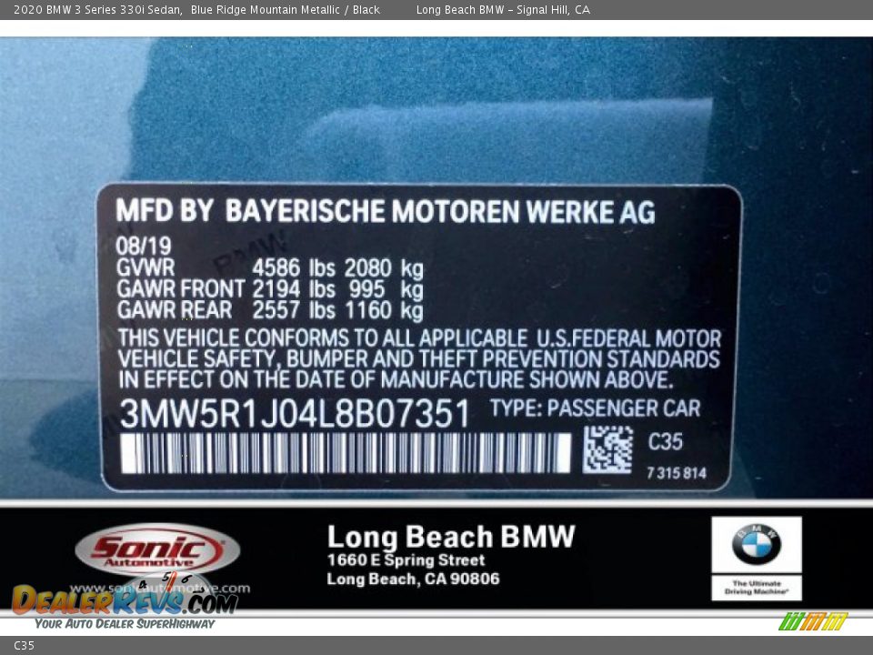BMW Color Code C35 Blue Ridge Mountain Metallic