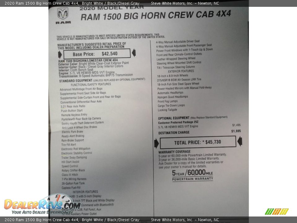 2020 Ram 1500 Big Horn Crew Cab 4x4 Bright White / Black/Diesel Gray Photo #28