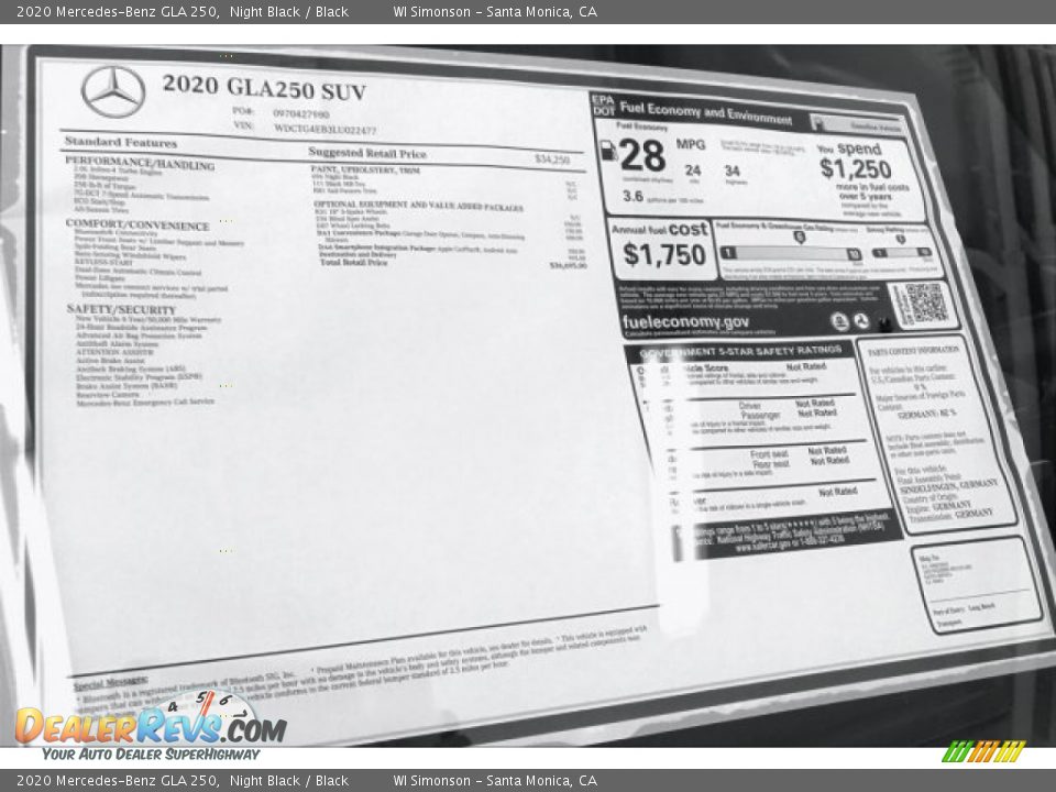 2020 Mercedes-Benz GLA 250 Window Sticker Photo #10