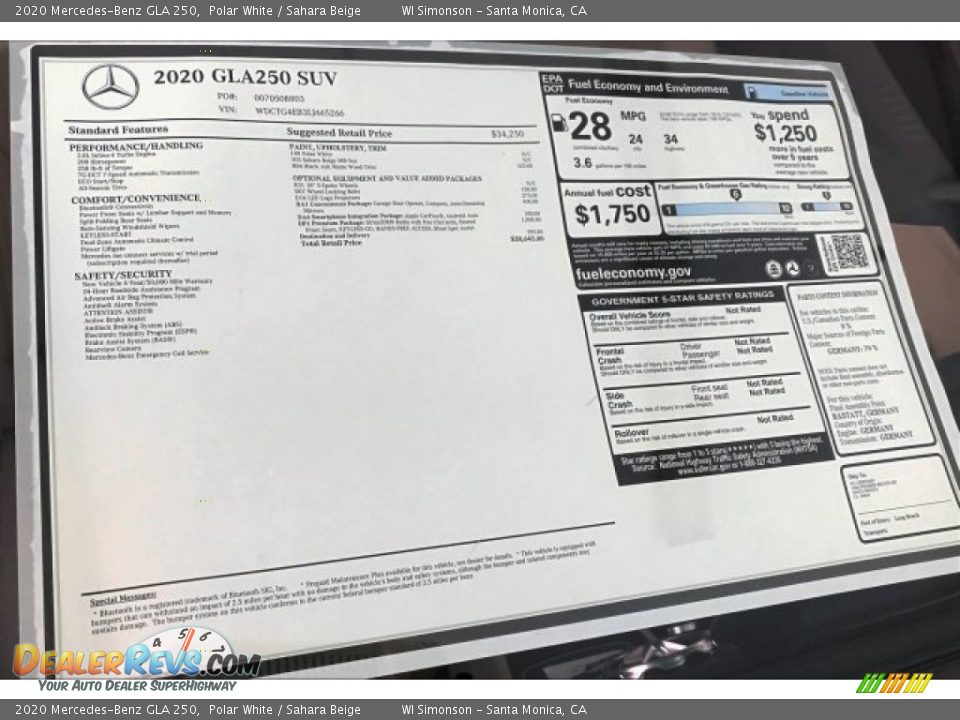 2020 Mercedes-Benz GLA 250 Window Sticker Photo #10