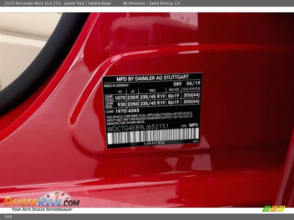 Mercedes-Benz Color Code 589 Jupiter Red