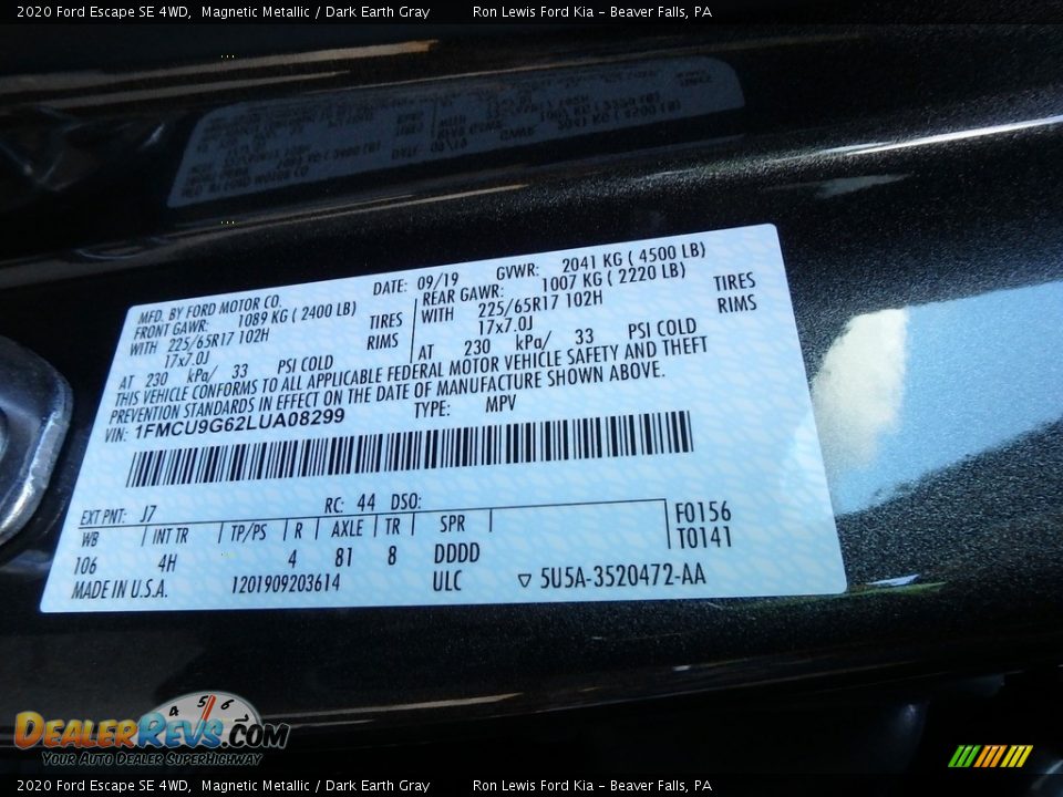 2020 Ford Escape SE 4WD Magnetic Metallic / Dark Earth Gray Photo #11