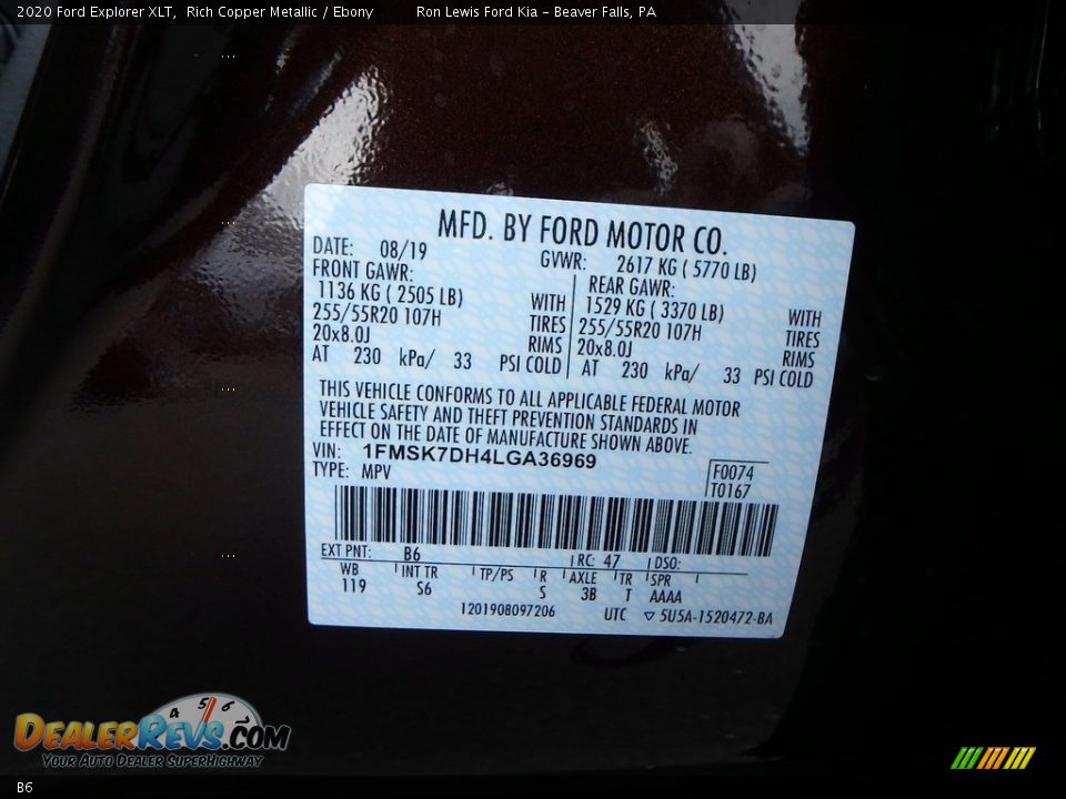 Ford Color Code B6 Rich Copper Metallic