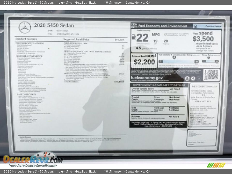 2020 Mercedes-Benz S 450 Sedan Iridium Silver Metallic / Black Photo #10