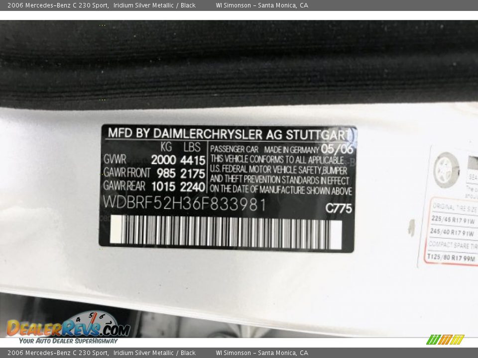 2006 Mercedes-Benz C 230 Sport Iridium Silver Metallic / Black Photo #22