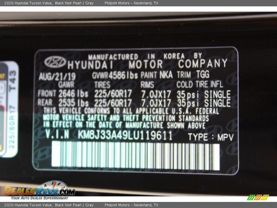 2020 Hyundai Tucson Value Black Noir Pearl / Gray Photo #26