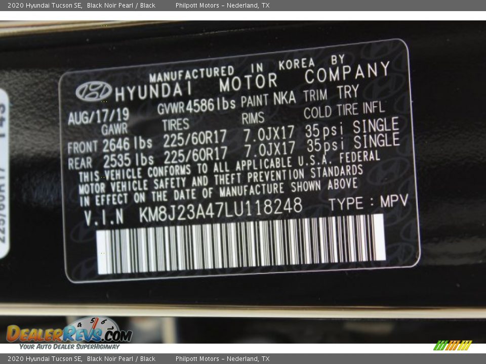 2020 Hyundai Tucson SE Black Noir Pearl / Black Photo #26