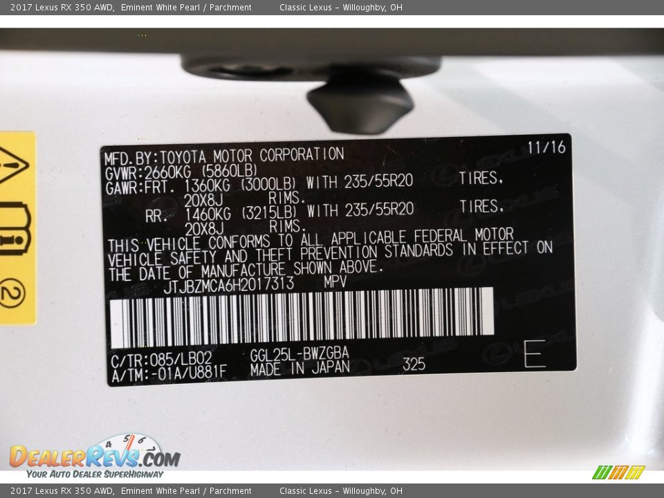 2017 Lexus RX 350 AWD Eminent White Pearl / Parchment Photo #22