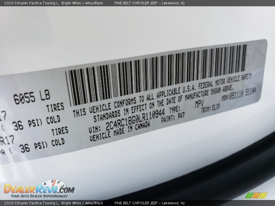 2020 Chrysler Pacifica Touring L Bright White / Alloy/Black Photo #9