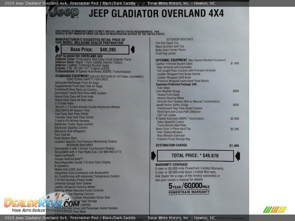 2020 Jeep Gladiator Overland 4x4 Firecracker Red / Black/Dark Saddle Photo #33