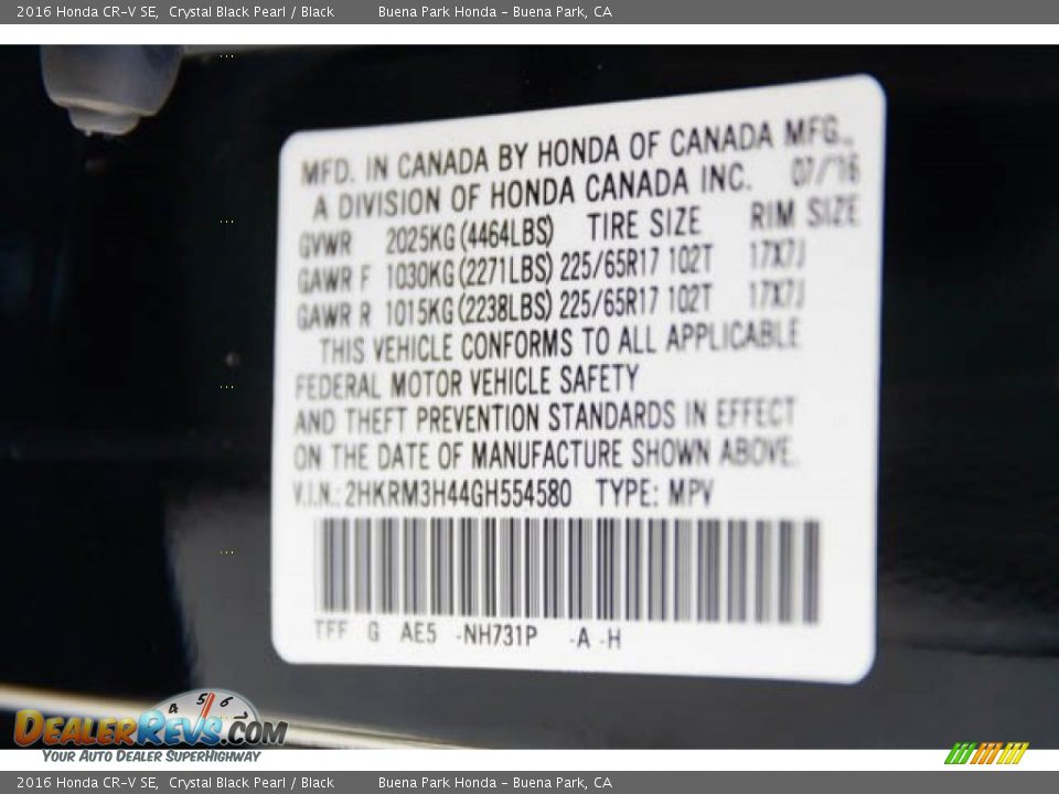 2016 Honda CR-V SE Crystal Black Pearl / Black Photo #36