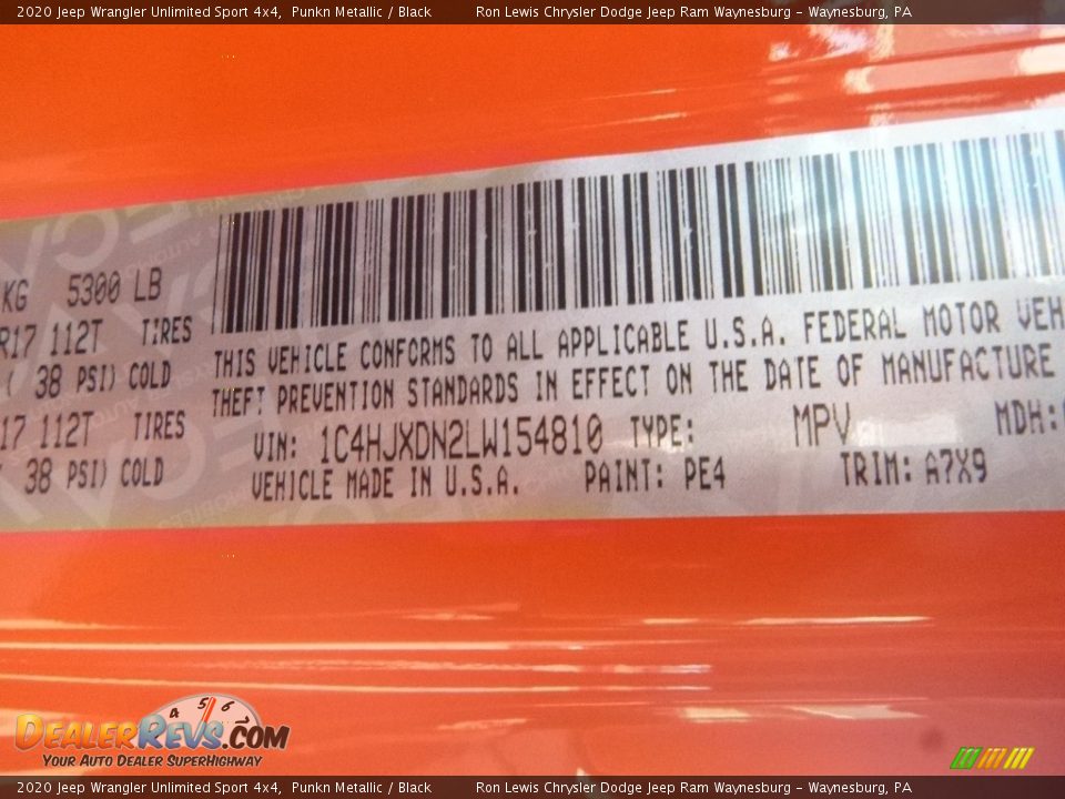 2020 Jeep Wrangler Unlimited Sport 4x4 Punkn Metallic / Black Photo #14