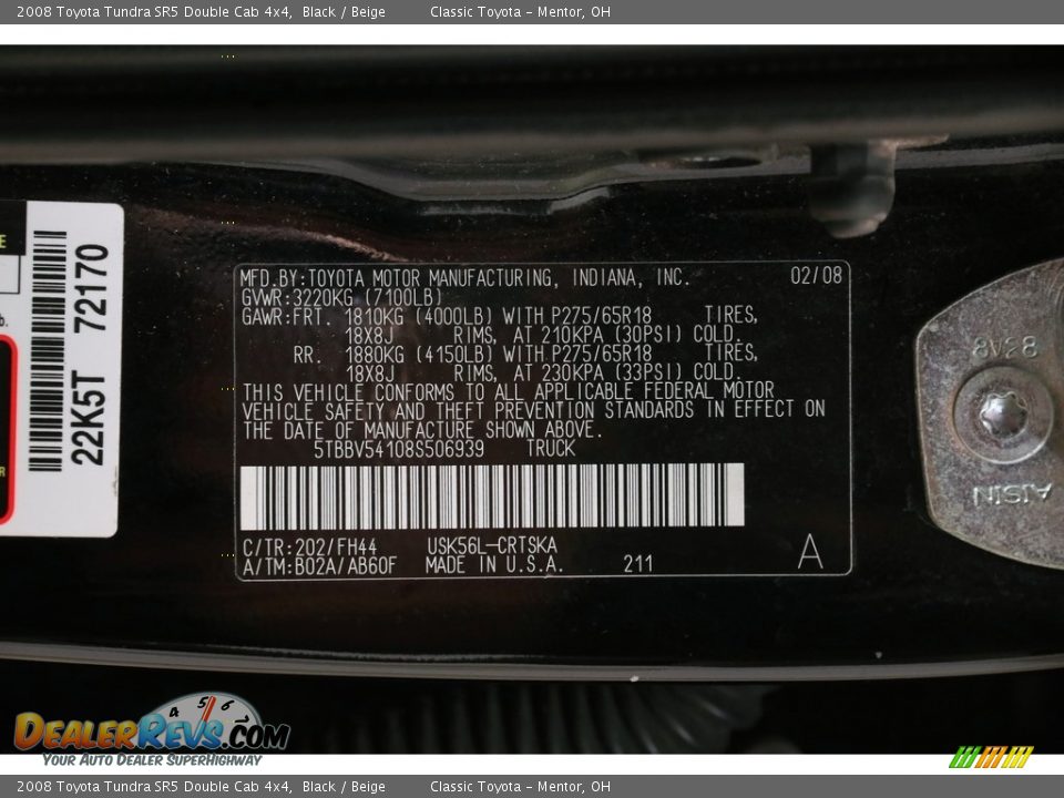 2008 Toyota Tundra SR5 Double Cab 4x4 Black / Beige Photo #21