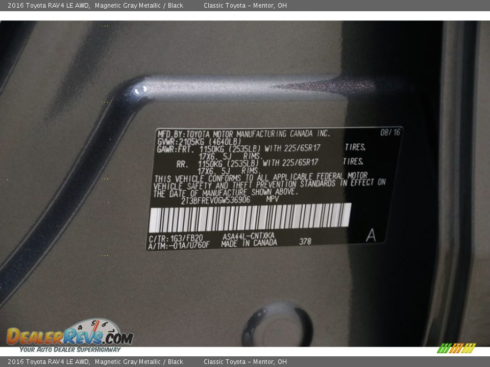 2016 Toyota RAV4 LE AWD Magnetic Gray Metallic / Black Photo #18