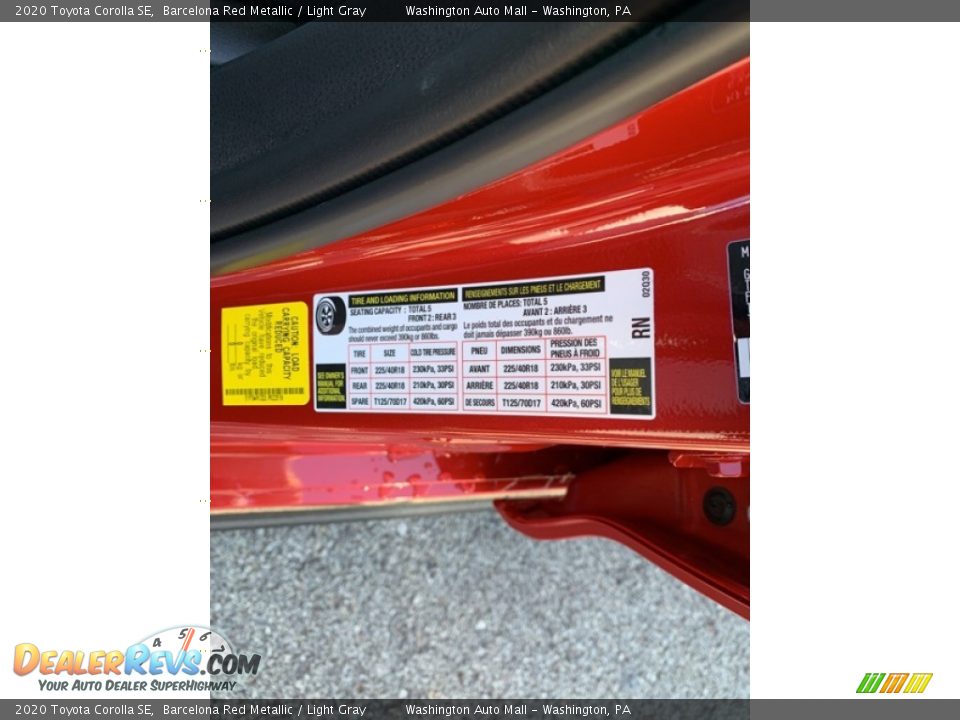 Info Tag of 2020 Toyota Corolla SE Photo #12