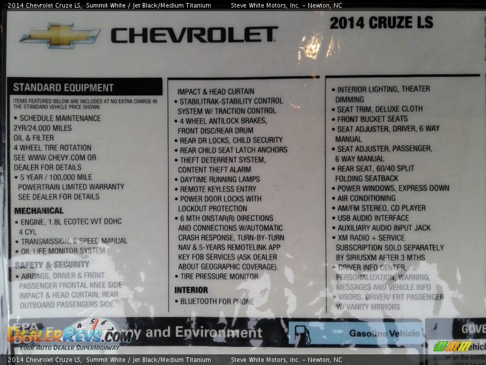 2014 Chevrolet Cruze LS Summit White / Jet Black/Medium Titanium Photo #27