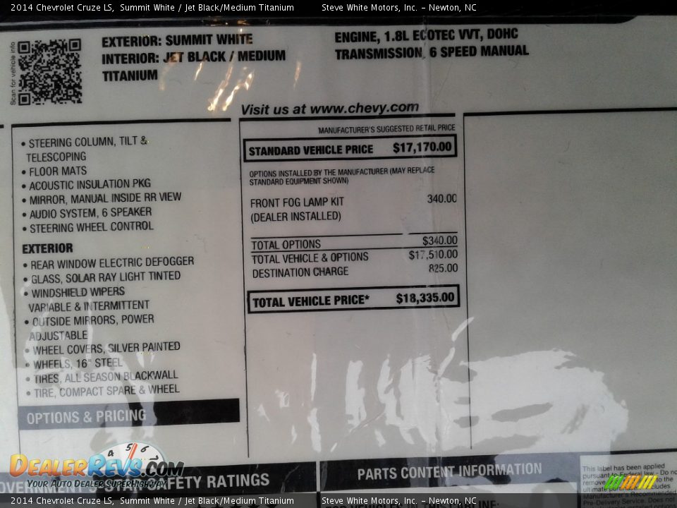 2014 Chevrolet Cruze LS Summit White / Jet Black/Medium Titanium Photo #28