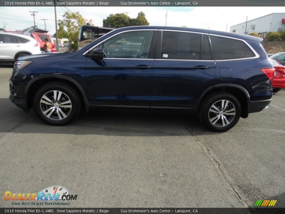 2016 Honda Pilot EX-L AWD Steel Sapphire Metallic / Beige Photo #3