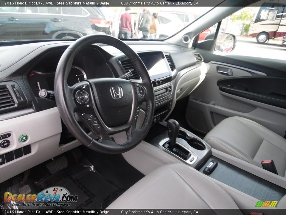 2016 Honda Pilot EX-L AWD Steel Sapphire Metallic / Beige Photo #14