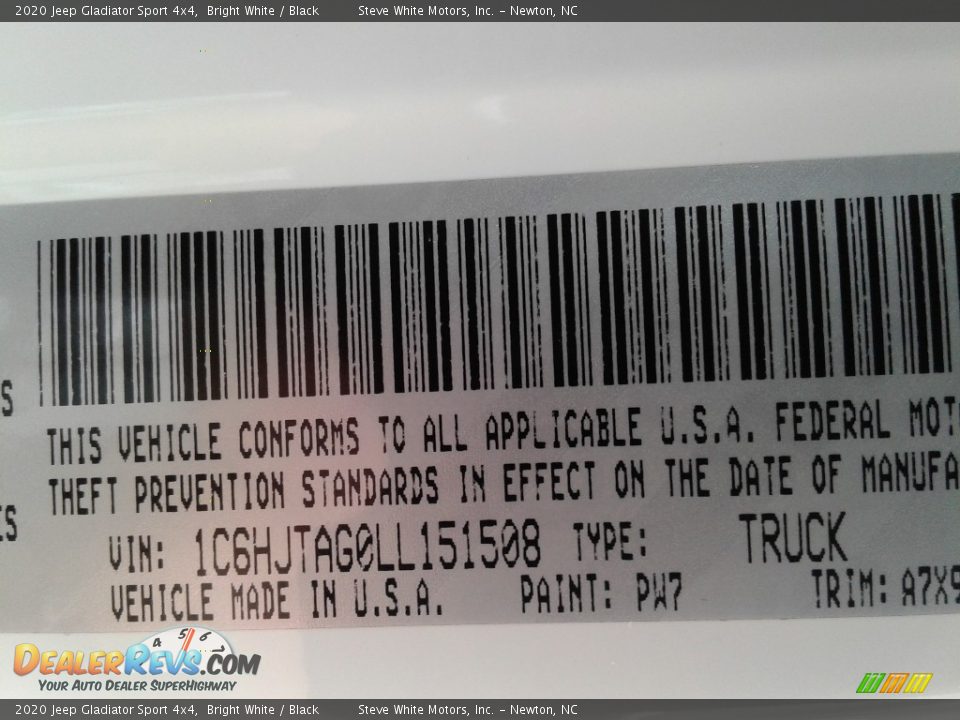 2020 Jeep Gladiator Sport 4x4 Bright White / Black Photo #29