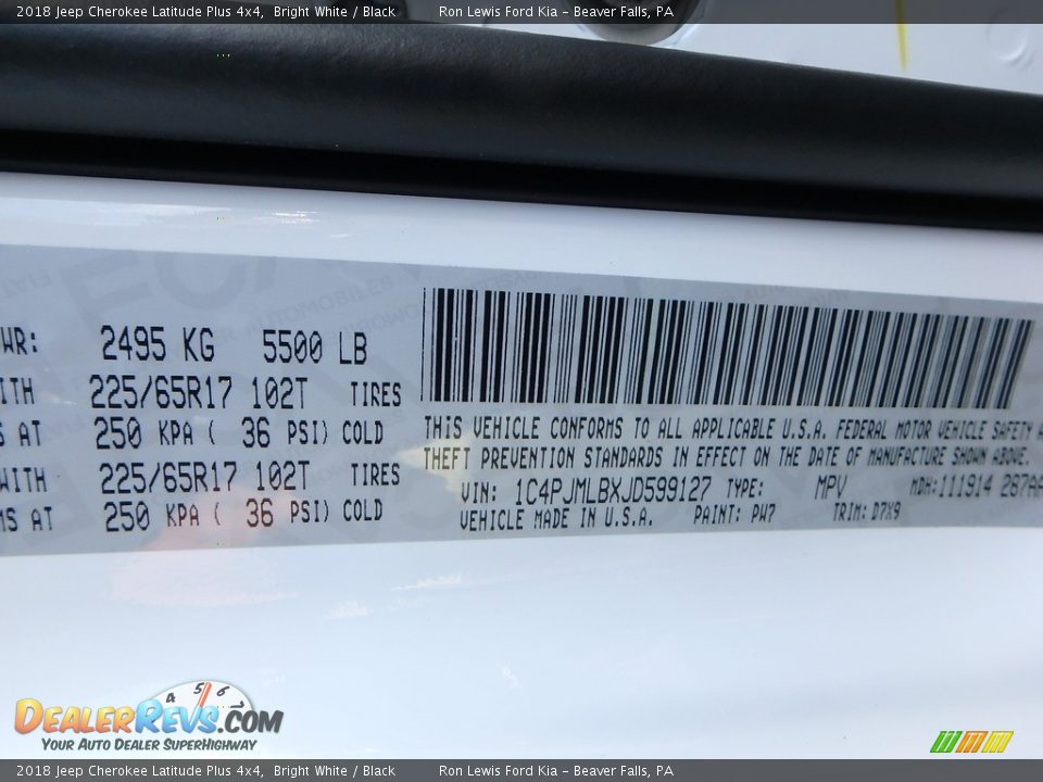 2018 Jeep Cherokee Latitude Plus 4x4 Bright White / Black Photo #12