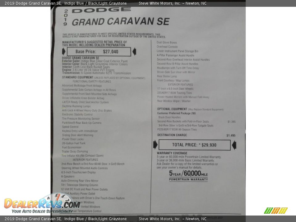 2019 Dodge Grand Caravan SE Indigo Blue / Black/Light Graystone Photo #32