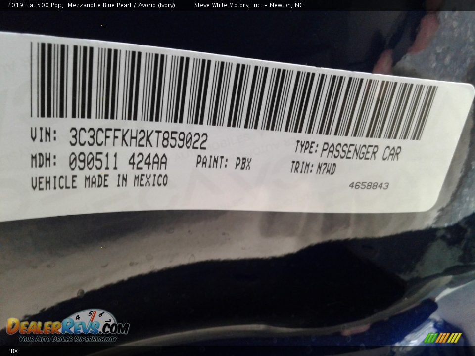 Fiat Color Code PBX Mezzanotte Blue Pearl