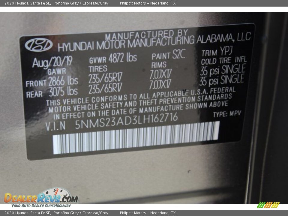 2020 Hyundai Santa Fe SE Portofino Gray / Espresso/Gray Photo #23