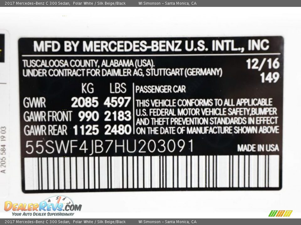 2017 Mercedes-Benz C 300 Sedan Polar White / Silk Beige/Black Photo #36