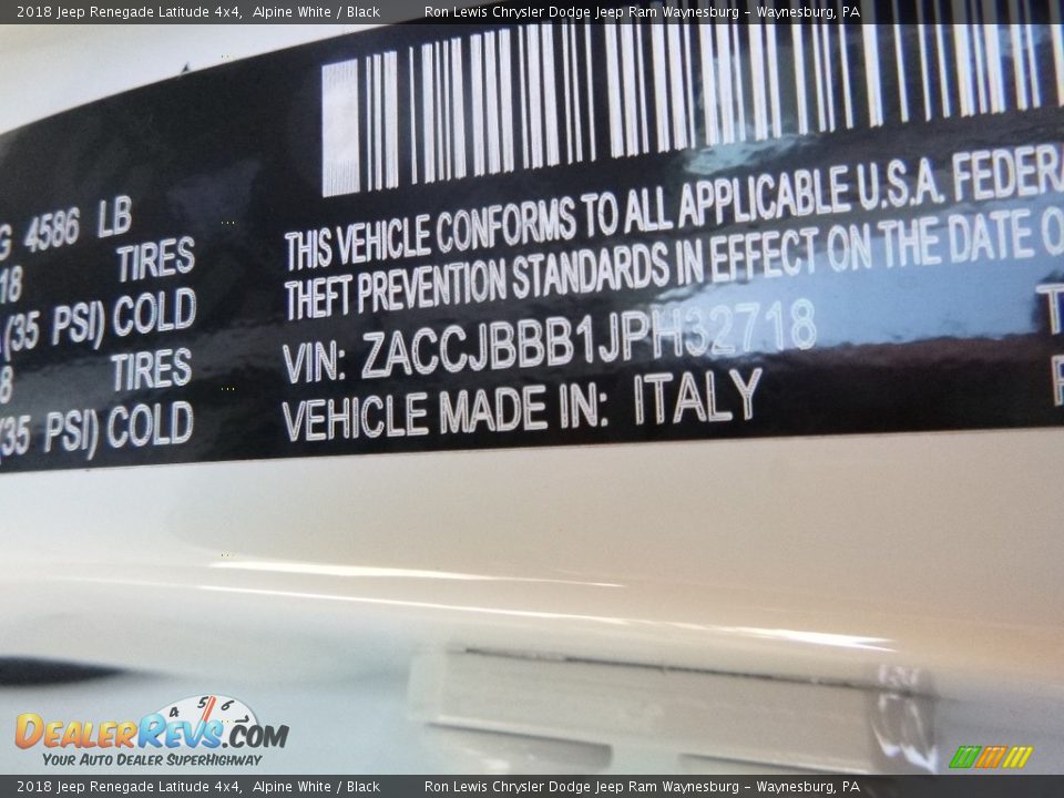 2018 Jeep Renegade Latitude 4x4 Alpine White / Black Photo #15
