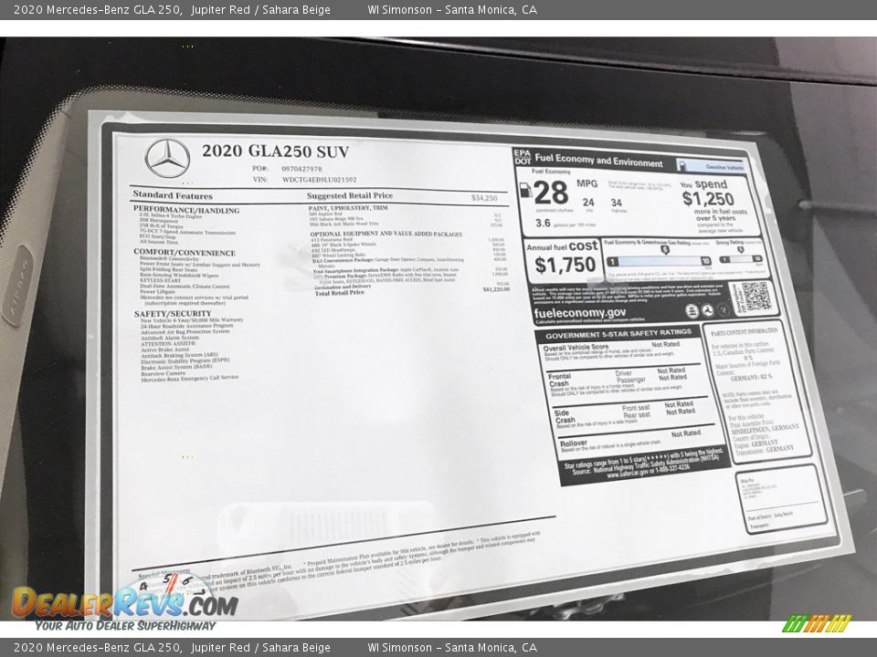 2020 Mercedes-Benz GLA 250 Jupiter Red / Sahara Beige Photo #10