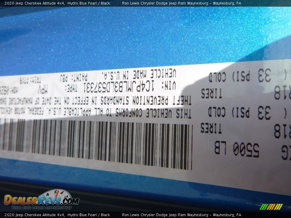2020 Jeep Cherokee Altitude 4x4 Hydro Blue Pearl / Black Photo #14