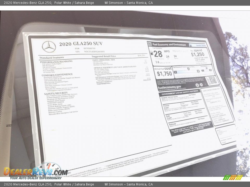 2020 Mercedes-Benz GLA 250 Polar White / Sahara Beige Photo #10