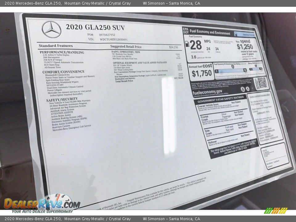 2020 Mercedes-Benz GLA 250 Window Sticker Photo #10