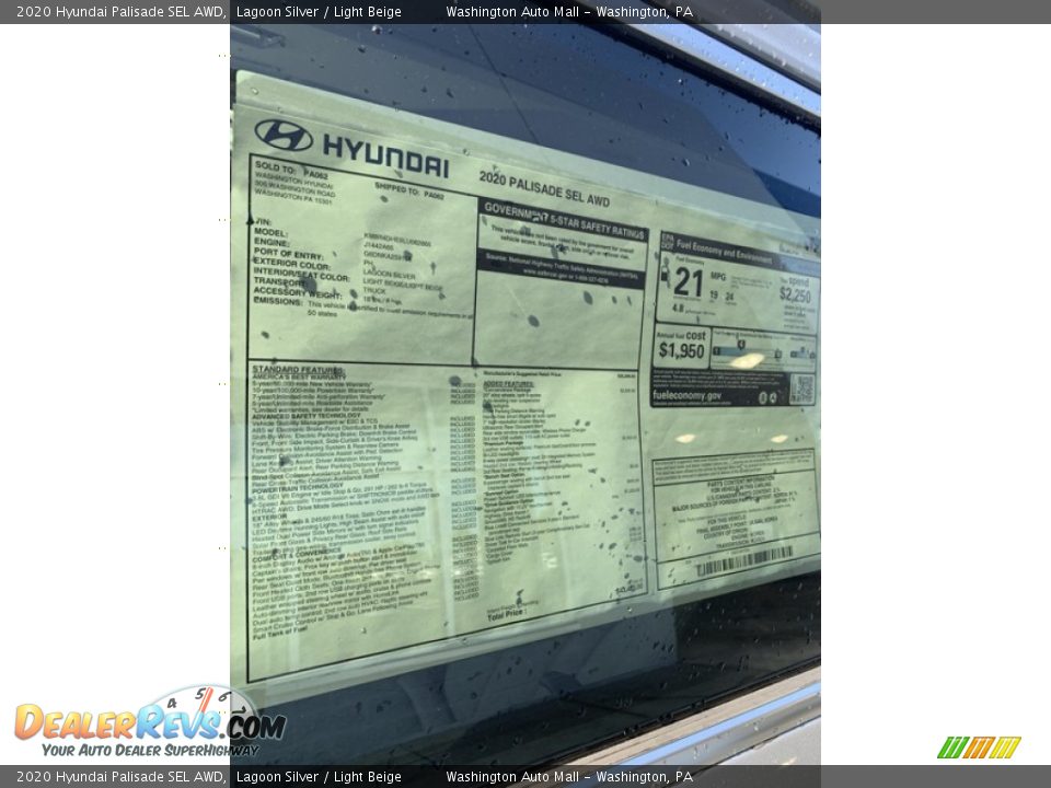 2020 Hyundai Palisade SEL AWD Window Sticker Photo #16