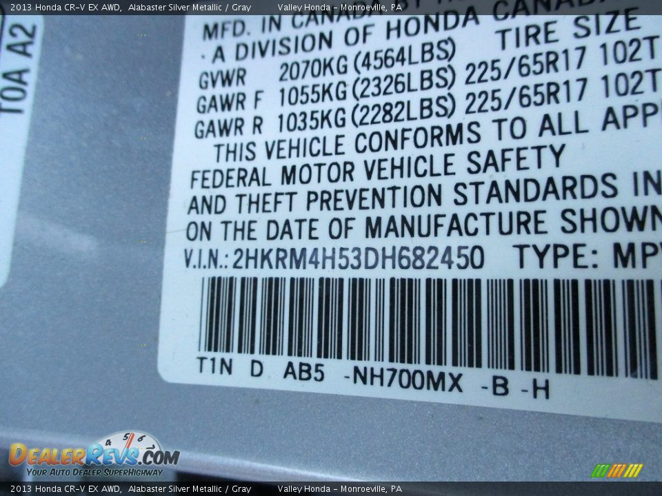 2013 Honda CR-V EX AWD Alabaster Silver Metallic / Gray Photo #19
