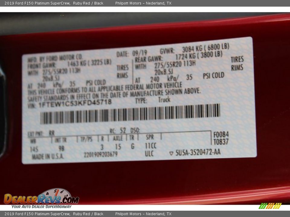 2019 Ford F150 Platinum SuperCrew Ruby Red / Black Photo #26