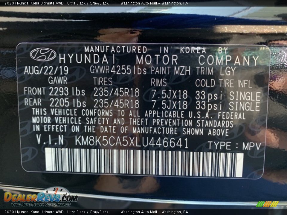 2020 Hyundai Kona Ultimate AWD Ultra Black / Gray/Black Photo #10