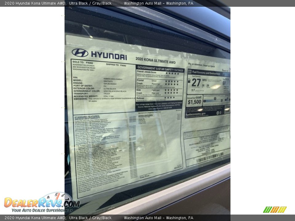 2020 Hyundai Kona Ultimate AWD Ultra Black / Gray/Black Photo #16