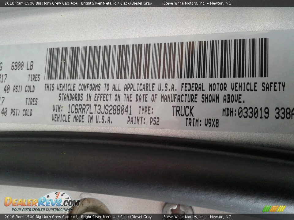 2018 Ram 1500 Big Horn Crew Cab 4x4 Bright Silver Metallic / Black/Diesel Gray Photo #27