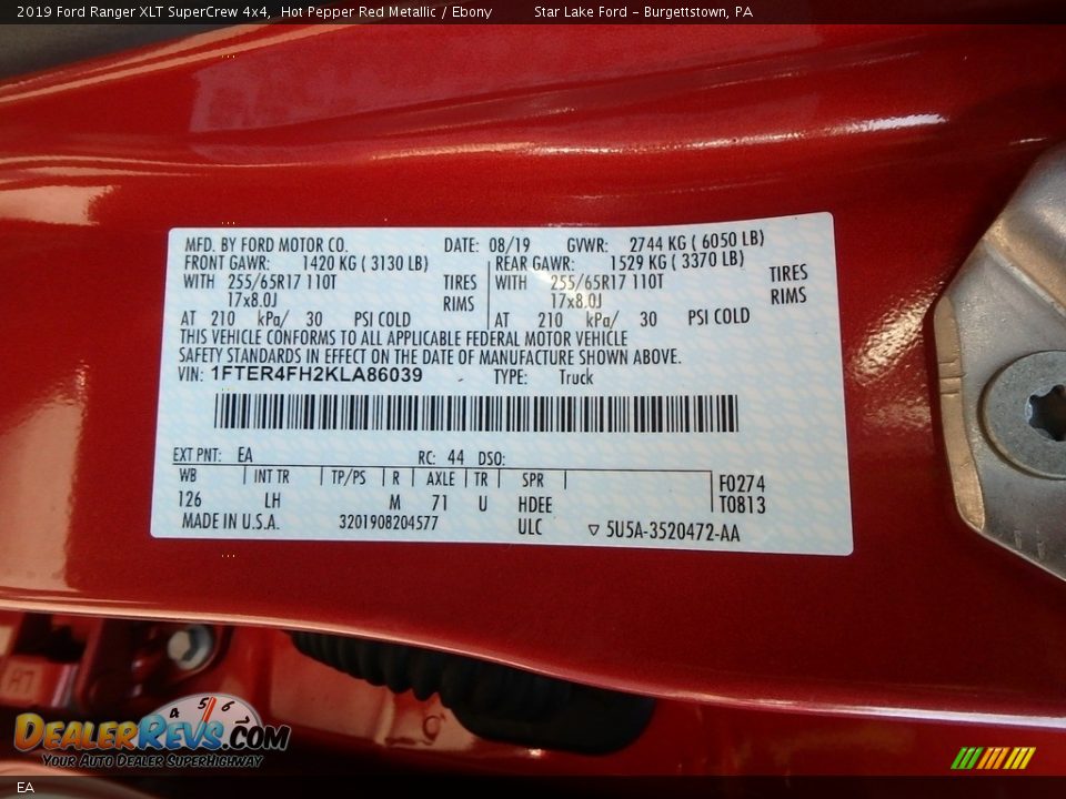 Ford Color Code EA Hot Pepper Red Metallic