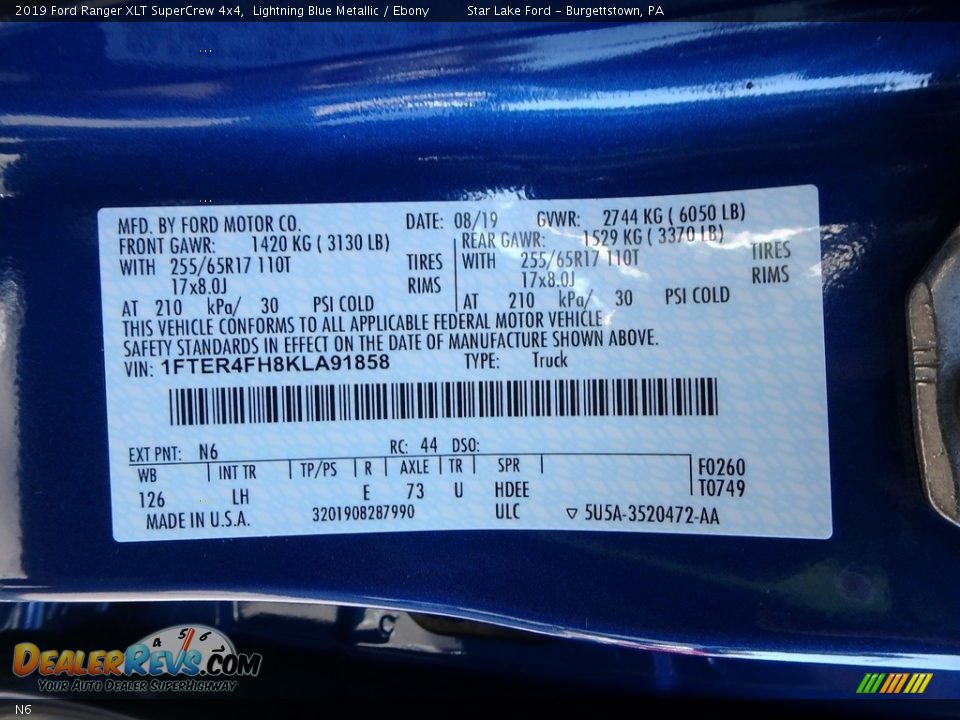 Ford Color Code N6 Lightning Blue Metallic