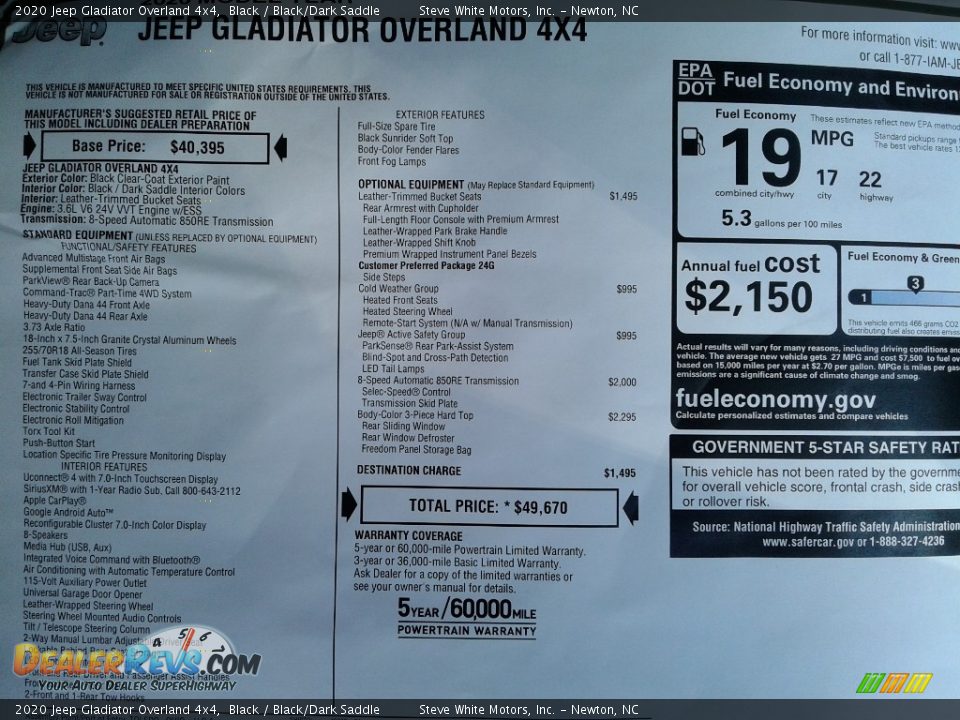 2020 Jeep Gladiator Overland 4x4 Black / Black/Dark Saddle Photo #33