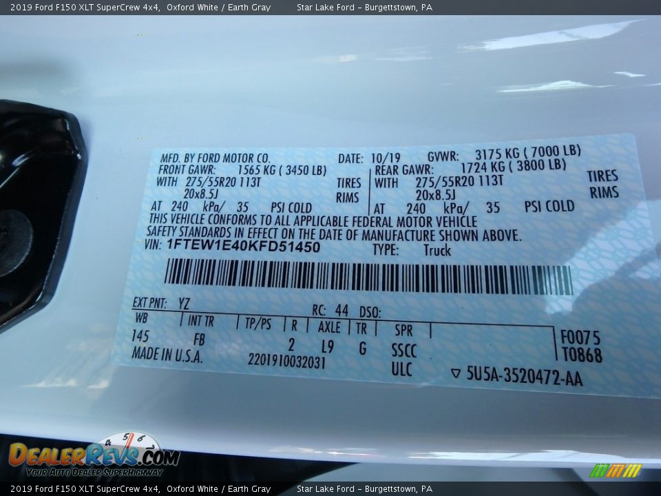 2019 Ford F150 XLT SuperCrew 4x4 Oxford White / Earth Gray Photo #9