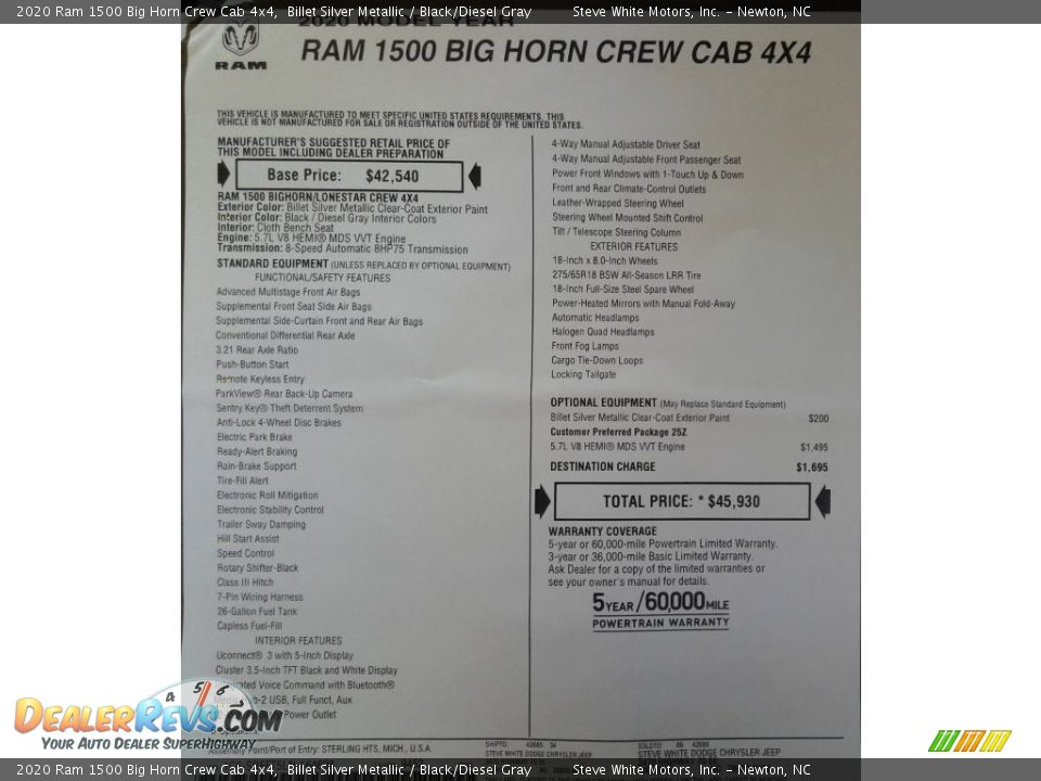 2020 Ram 1500 Big Horn Crew Cab 4x4 Billet Silver Metallic / Black/Diesel Gray Photo #28