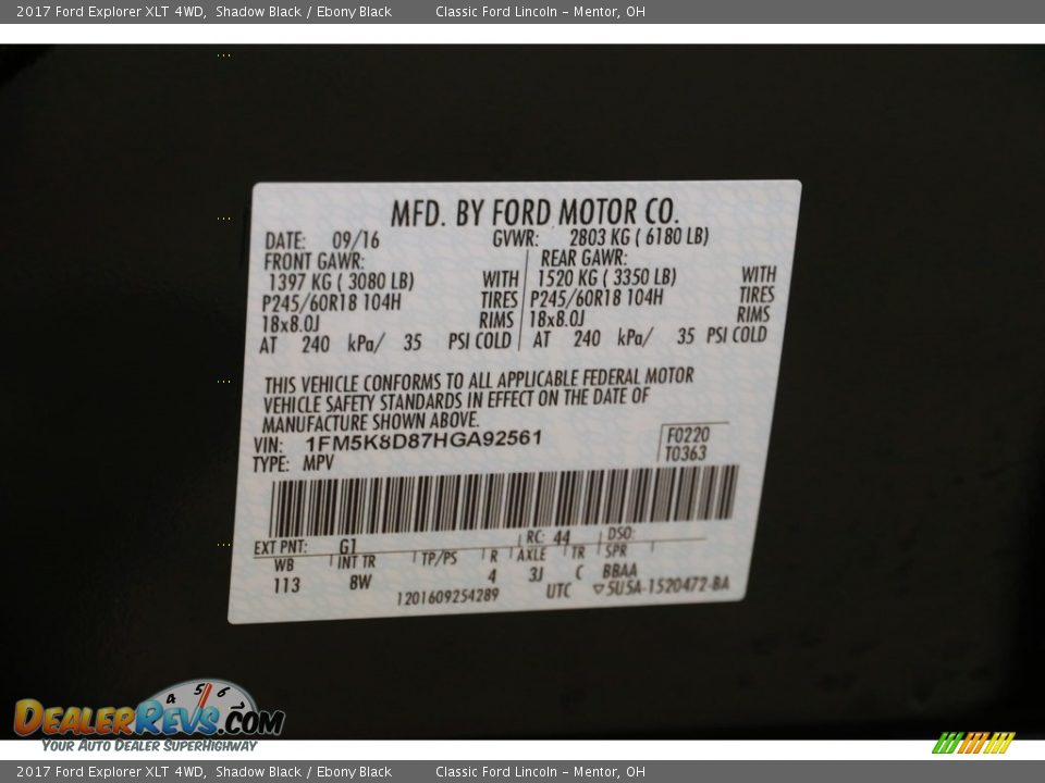 2017 Ford Explorer XLT 4WD Shadow Black / Ebony Black Photo #25