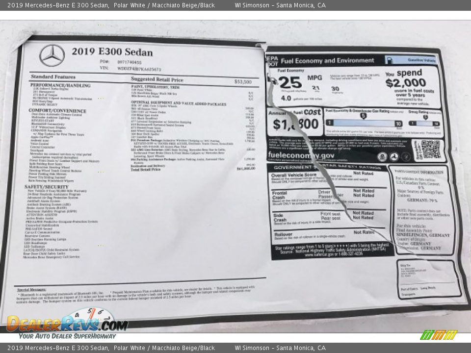 2019 Mercedes-Benz E 300 Sedan Polar White / Macchiato Beige/Black Photo #10