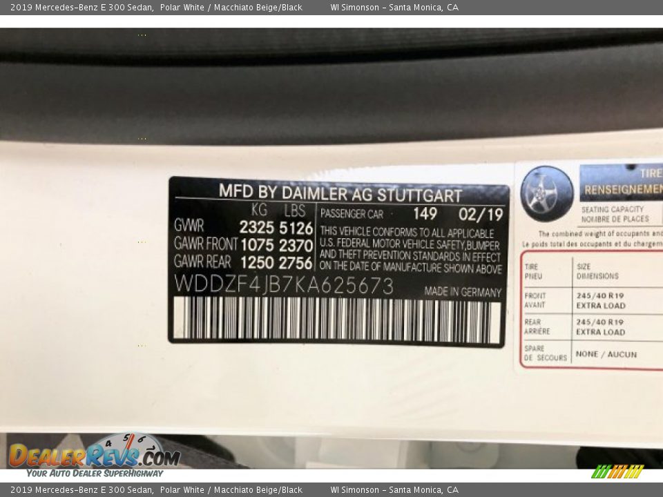 2019 Mercedes-Benz E 300 Sedan Polar White / Macchiato Beige/Black Photo #11