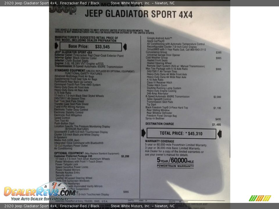2020 Jeep Gladiator Sport 4x4 Firecracker Red / Black Photo #32