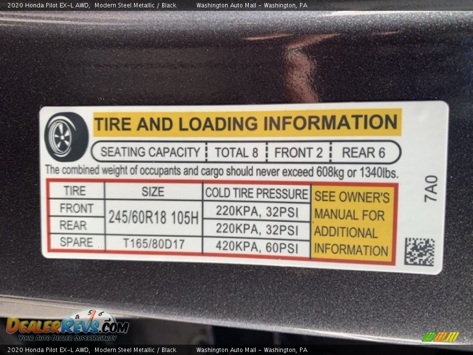 2020 Honda Pilot EX-L AWD Modern Steel Metallic / Black Photo #8